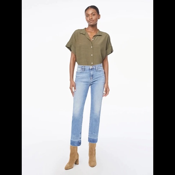 🚫SOLD! |•NWT🤩 |•FRAME•| Le High Straight High-Rise Raw Edge Slit Jeans - Picture 4 of 15